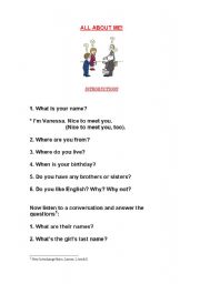 English worksheet: Introducing yourself