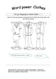 English Worksheet: Lets go shopping for school clothes
