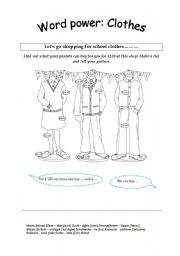 English worksheet: Lets go shopping for school clothes