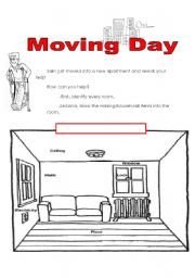 English Worksheet: Moving Day: household items/rooms/vocabulary