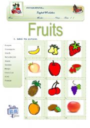 English Worksheet: Fruits