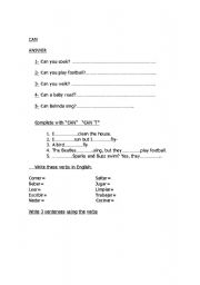 English Worksheet: can