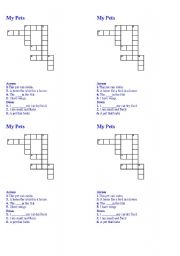 English worksheet: Pet crossword