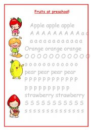 English worksheet: FRUIT IN PRESCHOOL!