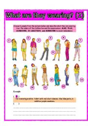 English Worksheet: what are they wearing? (2)