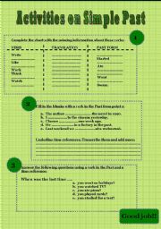 English Worksheet: Activities on simple past