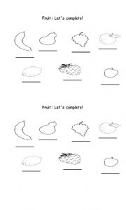 English Worksheet: Fruit! Lets complete!