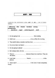 English worksheet: Any  and  No