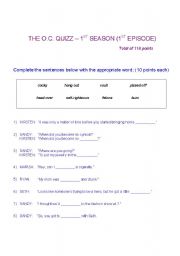 English worksheet: The O.C. first episode quizz