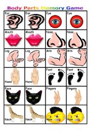 English Worksheet: Body Parts Memory Game