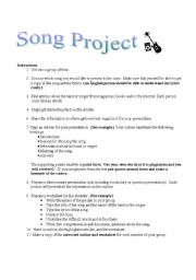 English Worksheet: Song Project
