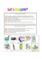 English Worksheet: Lets recycle?