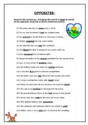 English Worksheet: Opposites