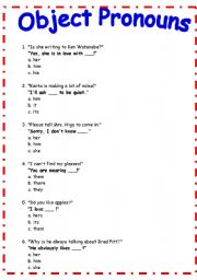 English Worksheet: Object Pronouns