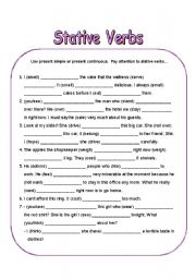 English Worksheet: stative verbs