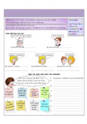 English Worksheet: Reported commands