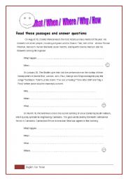 English Worksheet: What When where Why how