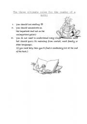 English Worksheet: The three ultimate rules for the reader of a novel