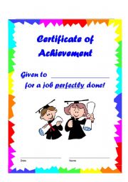 Certificate of Achievement for a job perfectly done