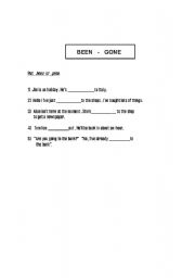 English Worksheet: Been  vs  gone