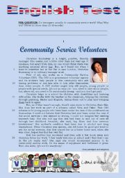 English Worksheet: TEST - COMMUNITY SERVICE VOLUNTEERS (3 pages)