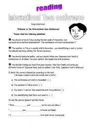 English worksheet: international teen conference