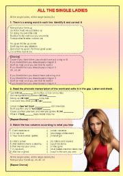 English Worksheet: All the single ladies by Beyonce