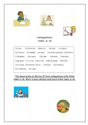 English Worksheet: expressions with make or do