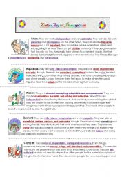 English Worksheet: Describing personality: Zodiac