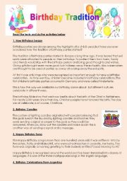 English Worksheet: BIRTHDAY TRADITION