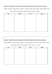 English Worksheet: suffixes ly less ness ful