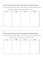 English worksheet: suffixes ly less ness ful