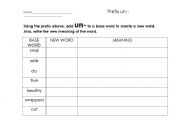 English worksheet: Prefix -un 