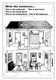 English Worksheet: Rooms in the house Write the sentences