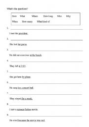 English worksheet: question words