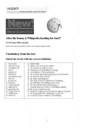 English Worksheet: Is Wikipedia heading for bust? (New Scientist)