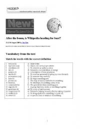 English worksheet: Is Wikipedia heading for bust? (New Scientist)