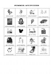 English Worksheet: Summer Vacation Bingo