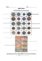 English Worksheet: English Money Coins and Notes
