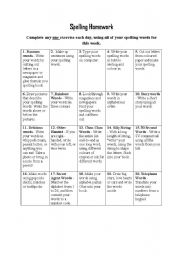 English Worksheet: Spelling Homework 2