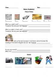 English Worksheet: Basic Money Vocabulary