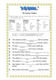 English Worksheet: Reflecting on Summer Vacation