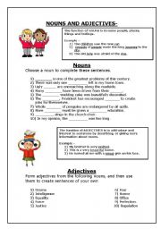 English Worksheet: nouns and adjectives