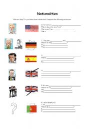 English worksheet: Nationalities and famous people