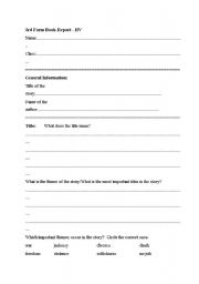 English Worksheet: bookreport form third class