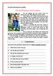 English Worksheet: Pat and Maggies daily routine (2 pages)