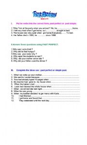 English worksheet: past perfect