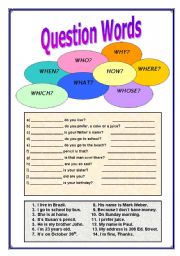 English Worksheet: Question words