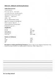 English Worksheet: Asking for and Giving Directions Vocabulary, Expressions and task