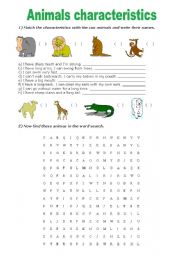 English worksheet: Animals characteristics